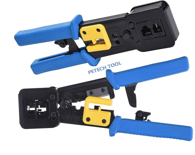 PETECHTOOL RJ45 Crimp Tool Ethernet Pass Thru Crimper with 5Pack 8Pin Replacement Blades and Cat6 Connectors 20Pcs for Cat5 Cat5e Cat6 RJ45 RJ12 Regular and Pass Through Ends Comes - Image 3